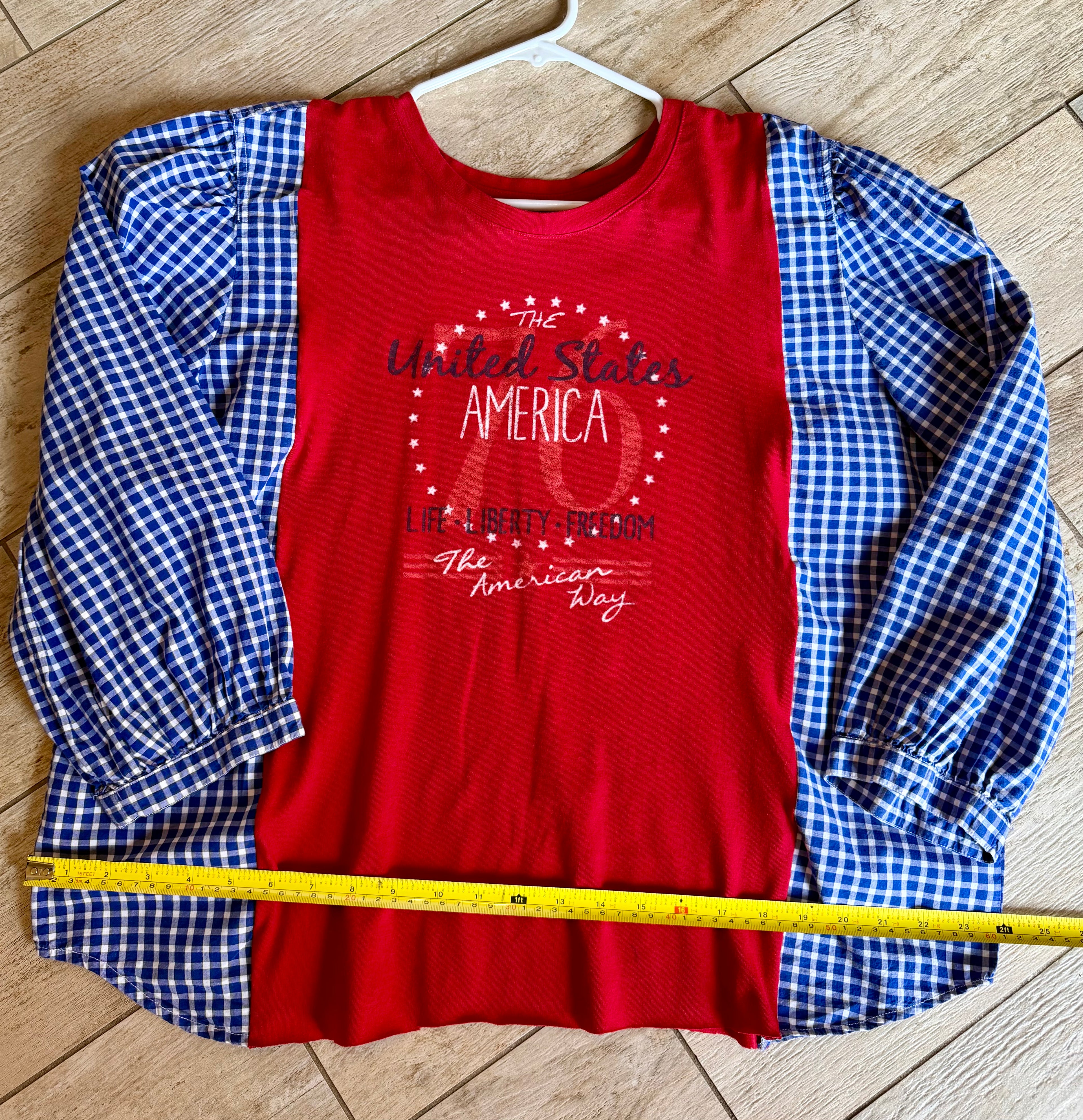 USA Gingham Sleeve Top
