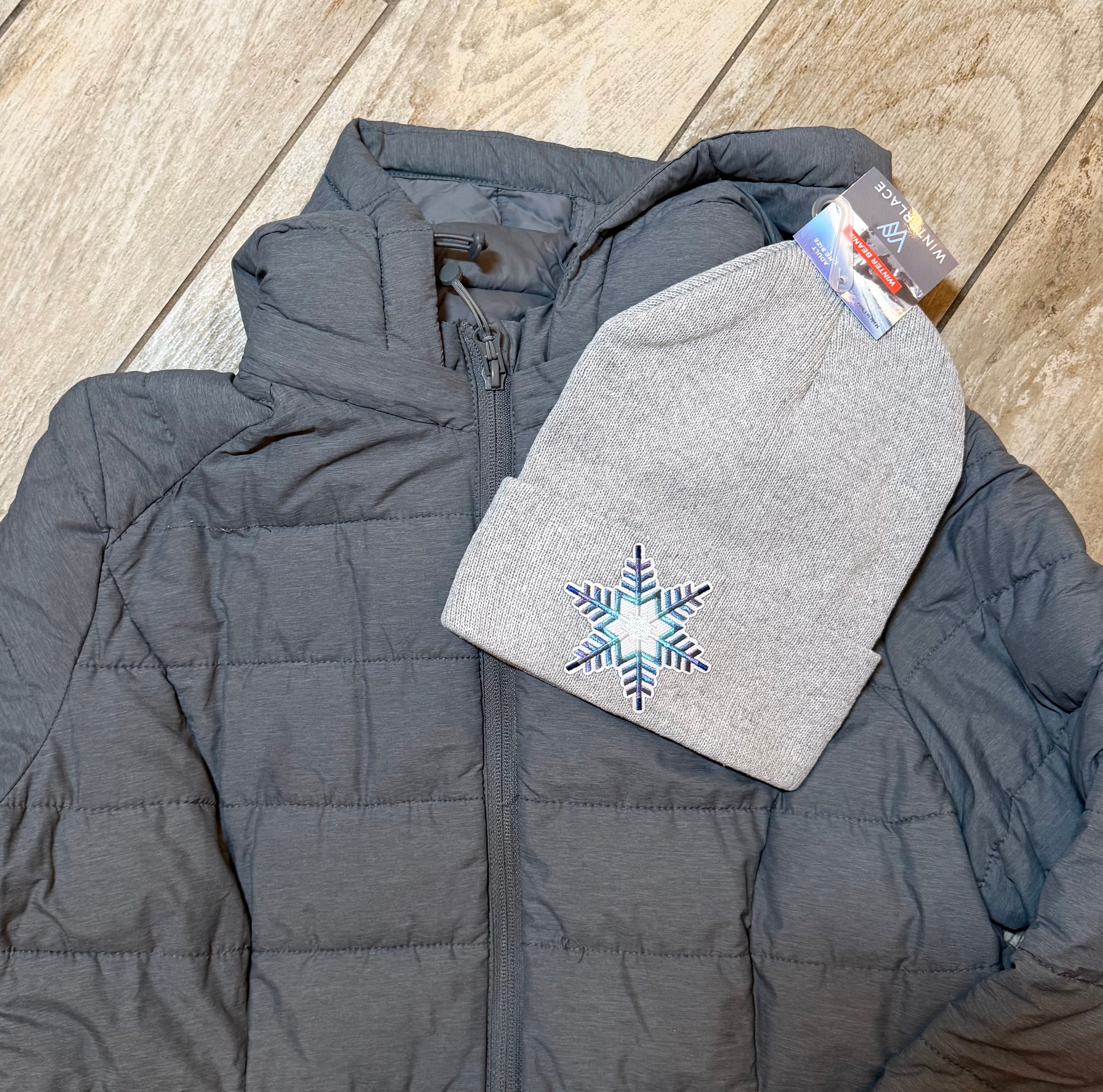 Blue & White Snowflake Embroidered Beanie | Heather Gray