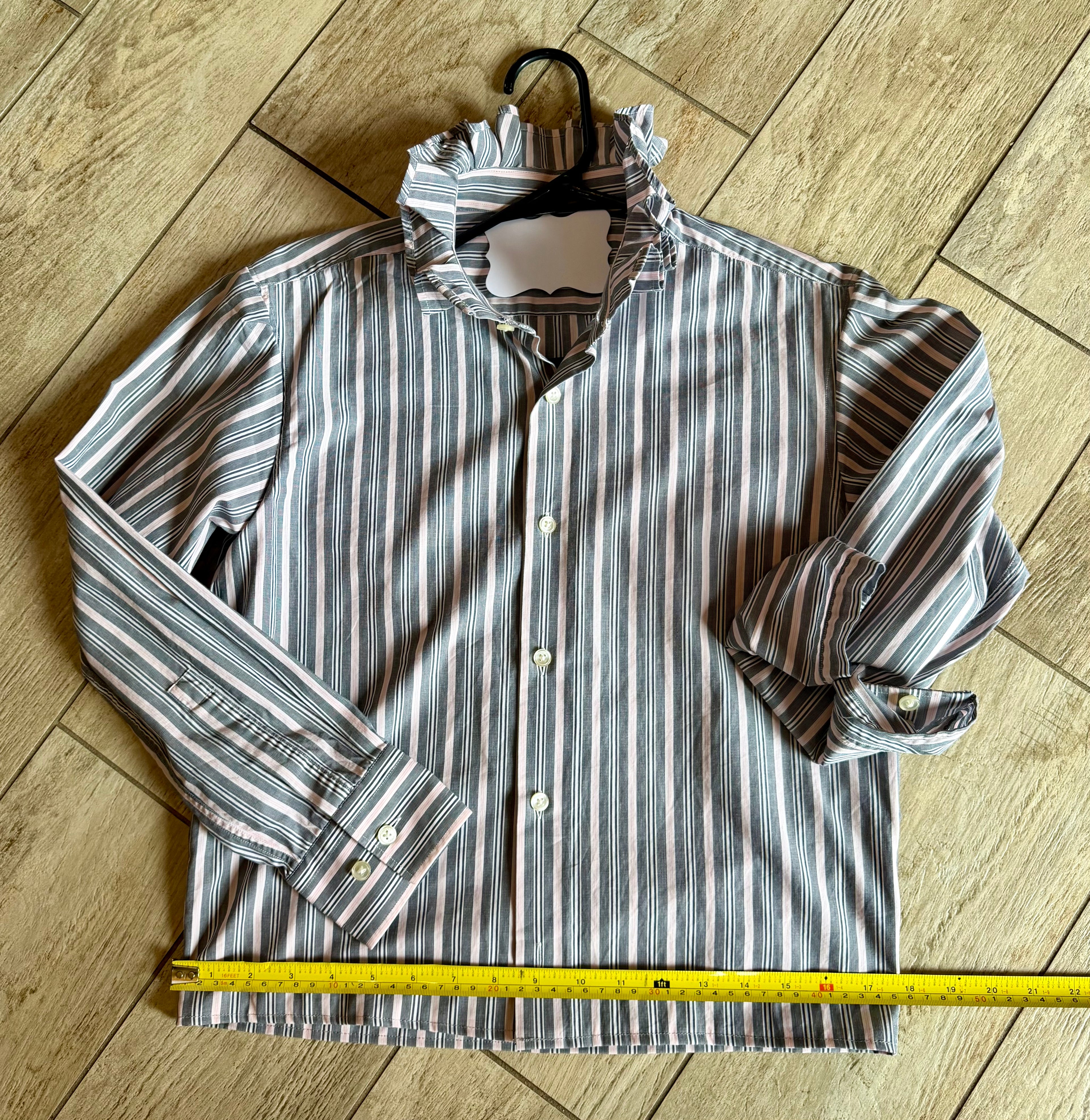 Gray & Blush Stripe Ruffle Collar Top