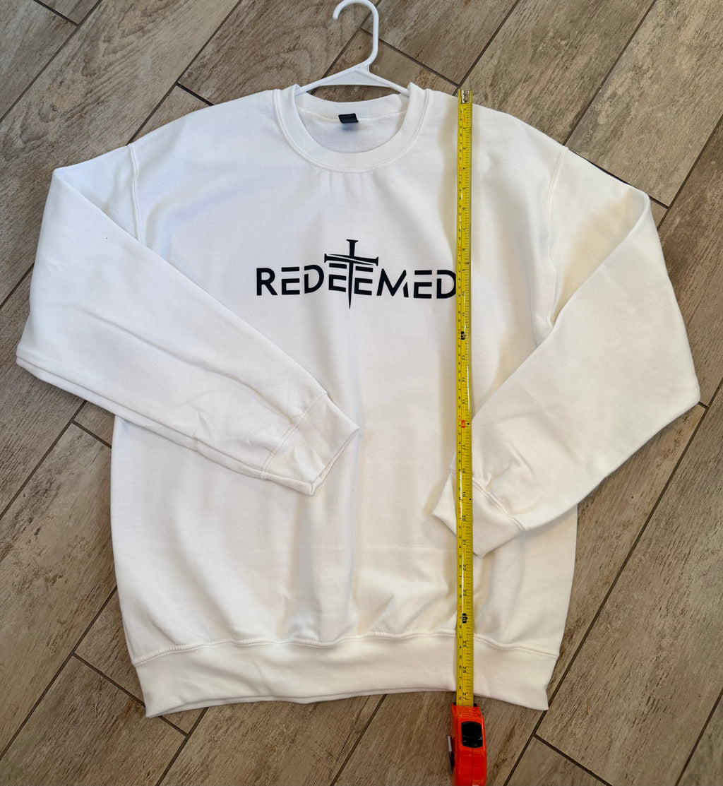 “Redeemed” Cream Crewneck Sweatshirt | Minimal Faith Graphic
