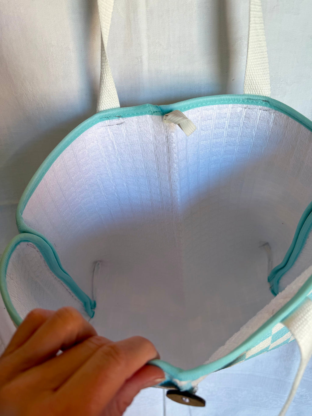 Mint & Cream Checkered Tote Bag