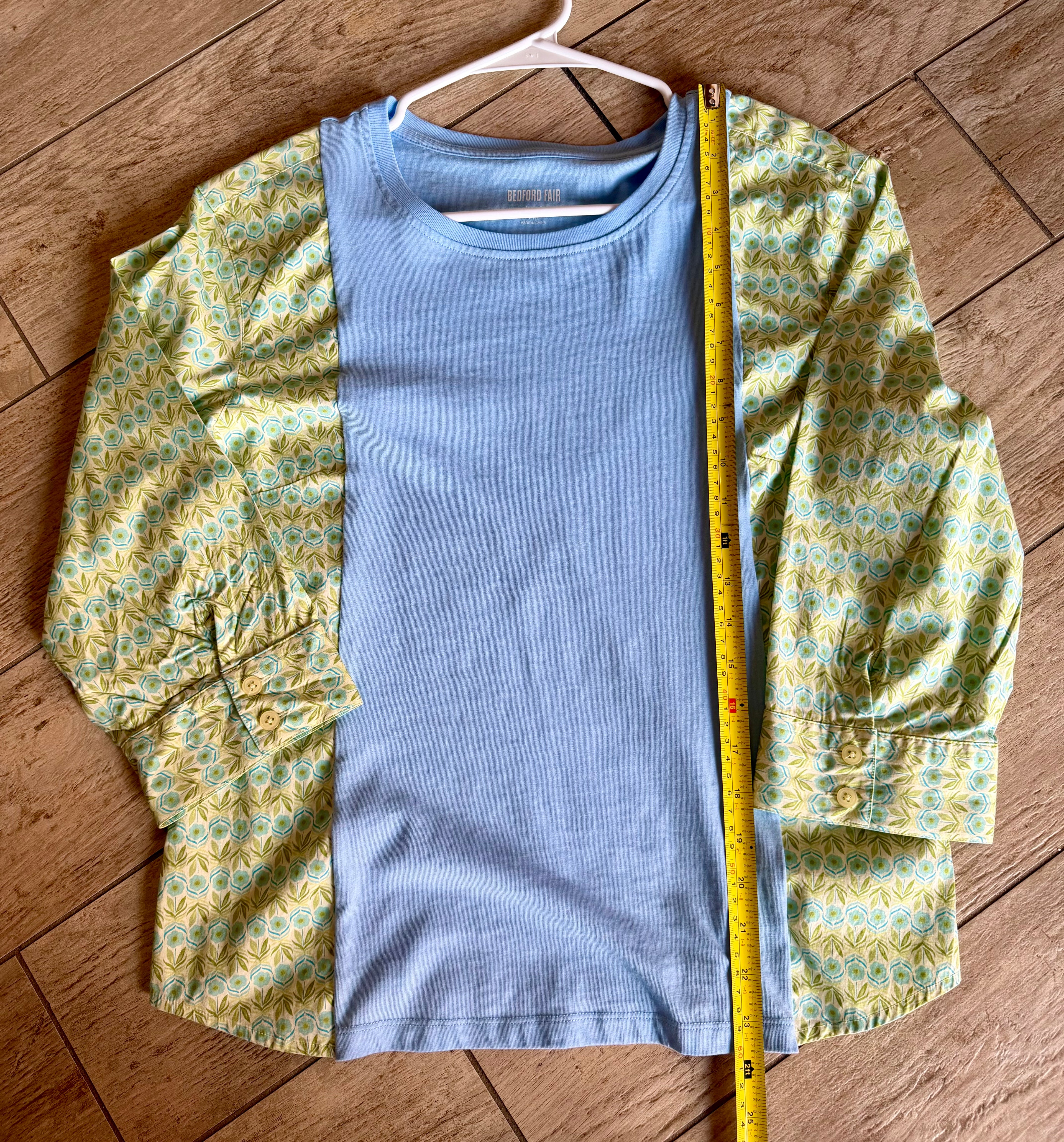 Sky Blue Floral 3/4 Sleeve Top