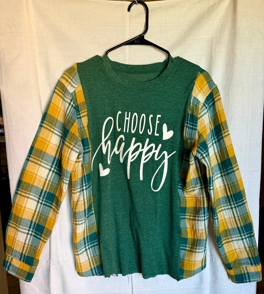 Choose Happy Plaid Sleeve Top