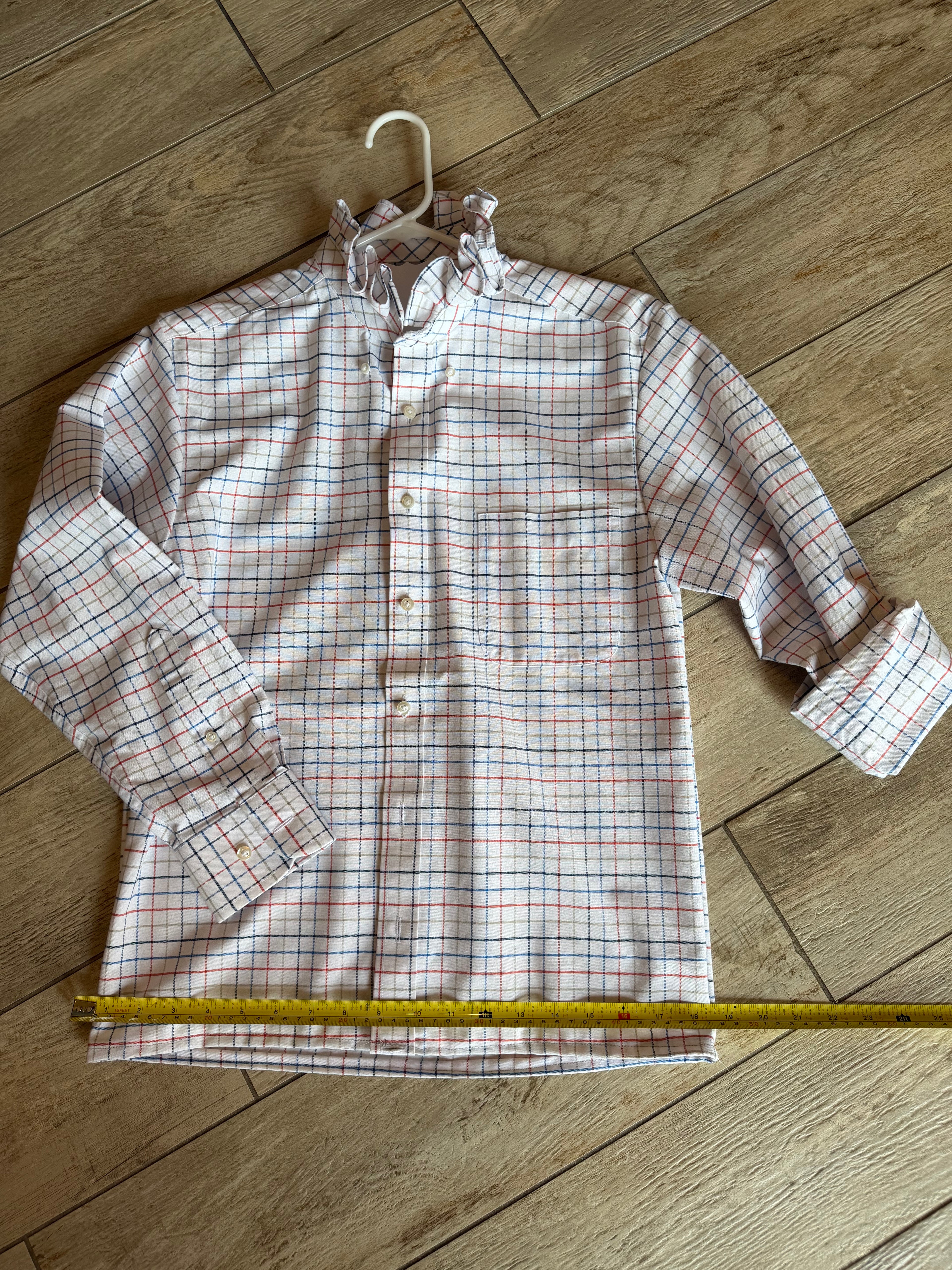 Soft Grid Plaid Ruffle Collar Button-Up