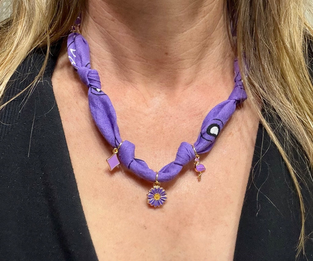 Purple Daisy Charm Bandana Necklace