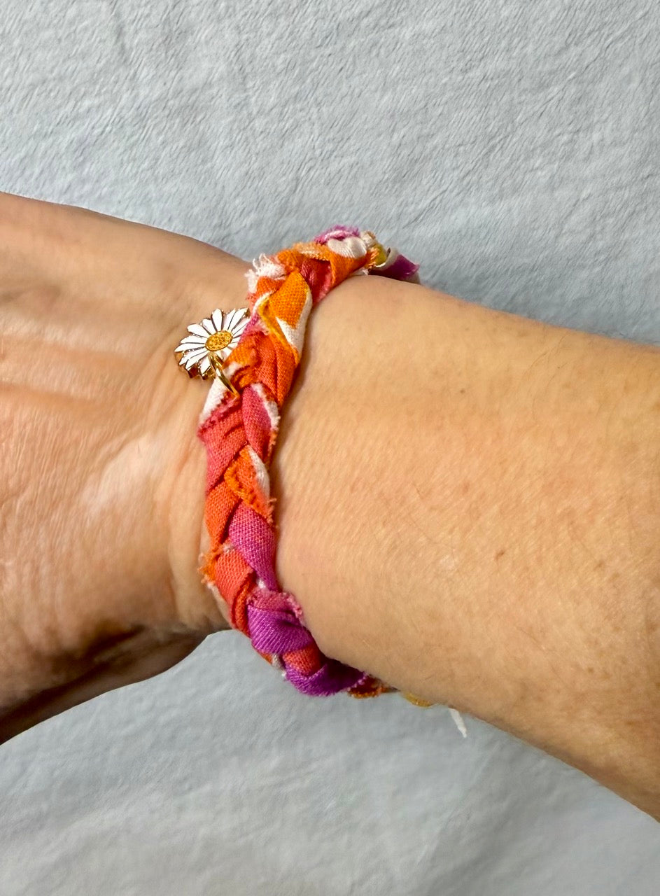 Upcycled Braided Bandana Necklace & Bracelet Set | Floral Charm Fabric Jewelry | One of a Kind