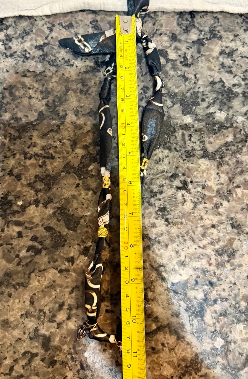 Black Braided Scarf Necklace with Shell Charms | Handmade Boho Statement Jewelry