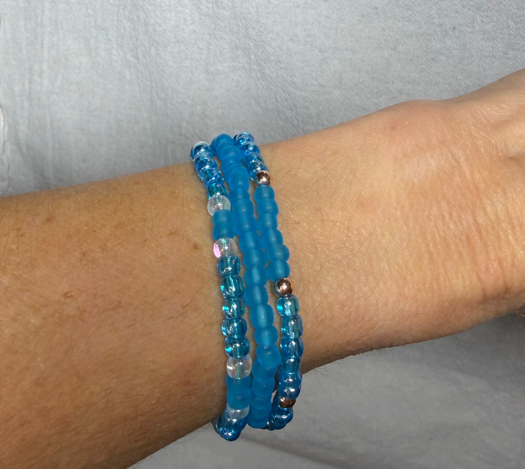 Ocean Glow Blue Beaded Bracelet Set (Set of 3)