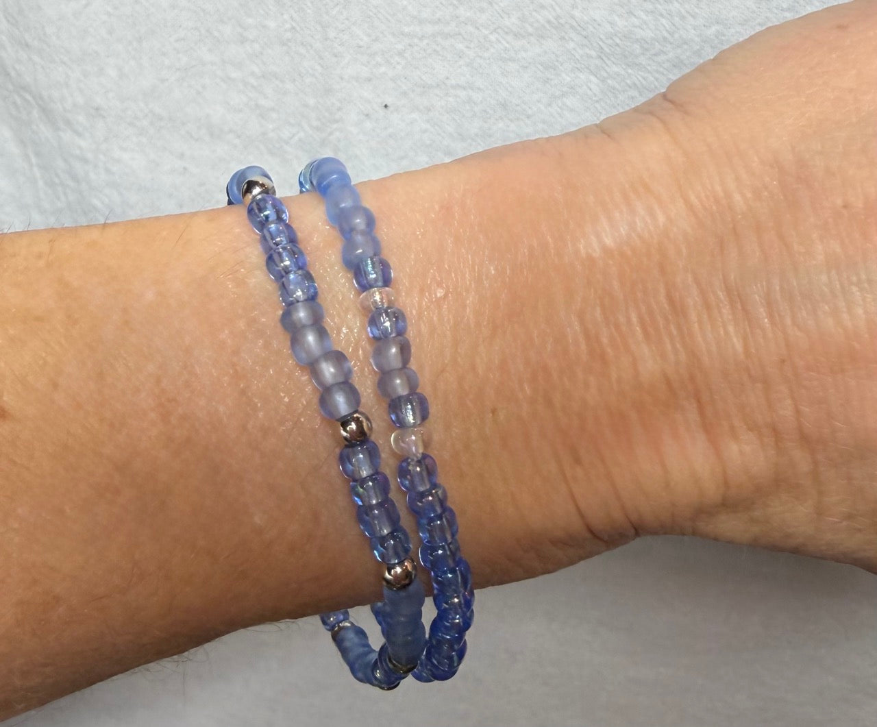 Light Blue Glass Beaded Bracelet Set (Set of 2)