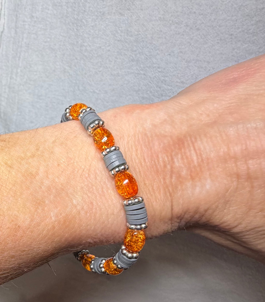 Amber & Gray Stretch Bracelet – Modern Beaded Bracelet with Silver Accents