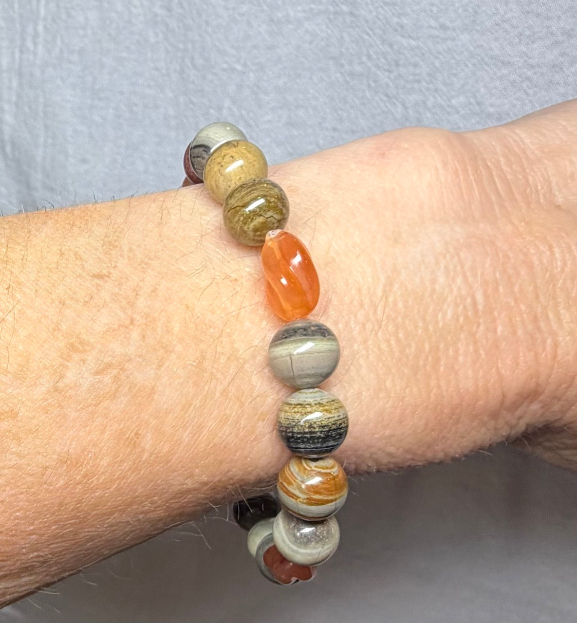 Earth Tone Jasper & Carnelian Stretch Bracelet | Natural Stone Beaded Bracelet
