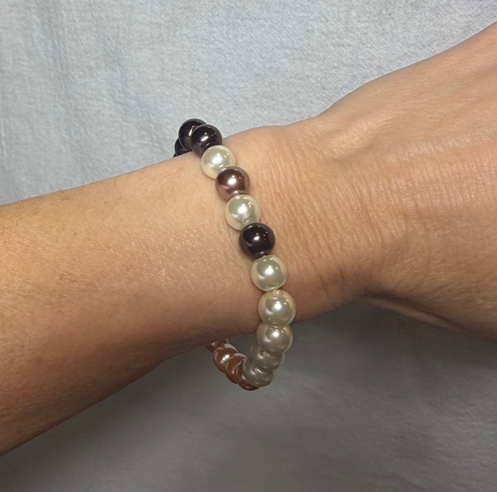 Neutral Pearl Beaded Stretch Bracelet | Handmade Statement Jewelry