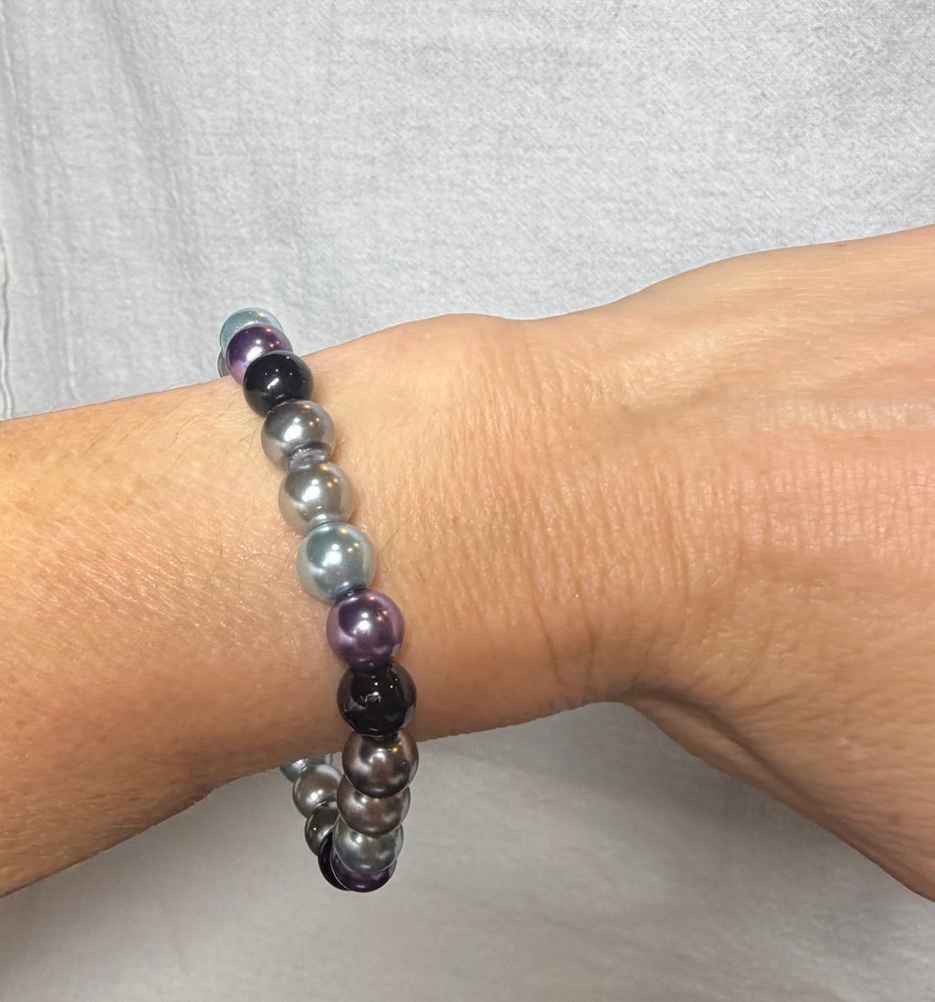 Cool Toned Pearl Beaded Stretch Bracelet | Handmade Statement Jewelry