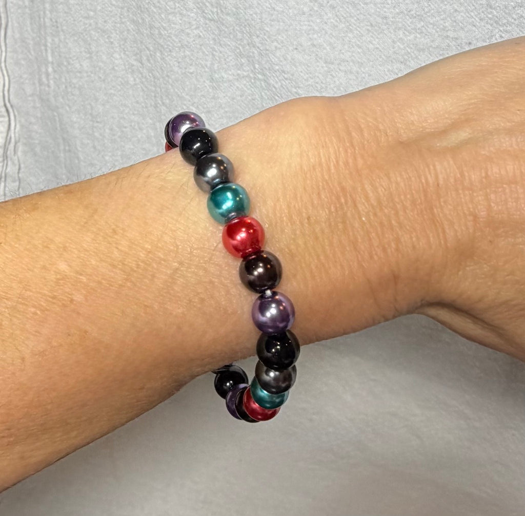 Jewel Spectrum Pearl Beaded Stretch Bracelet | Handmade Colorful Statement Jewelry