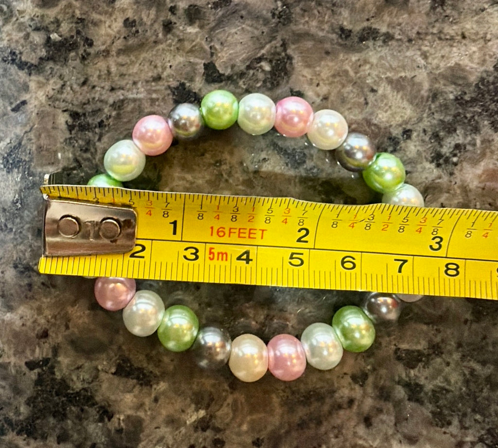 Spring Garden Pearl Beaded Stretch Bracelet | Handmade Pastel Green & Pink Jewelry
