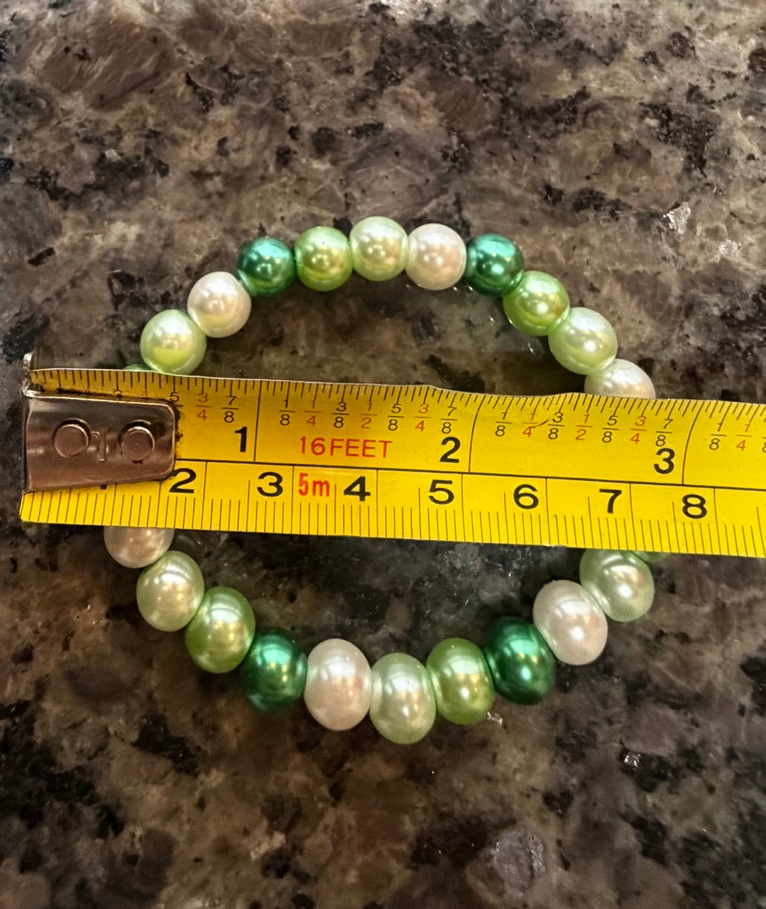 Emerald Meadow Pearl Beaded Stretch Bracelet | Handmade Green & Ivory Jewelry
