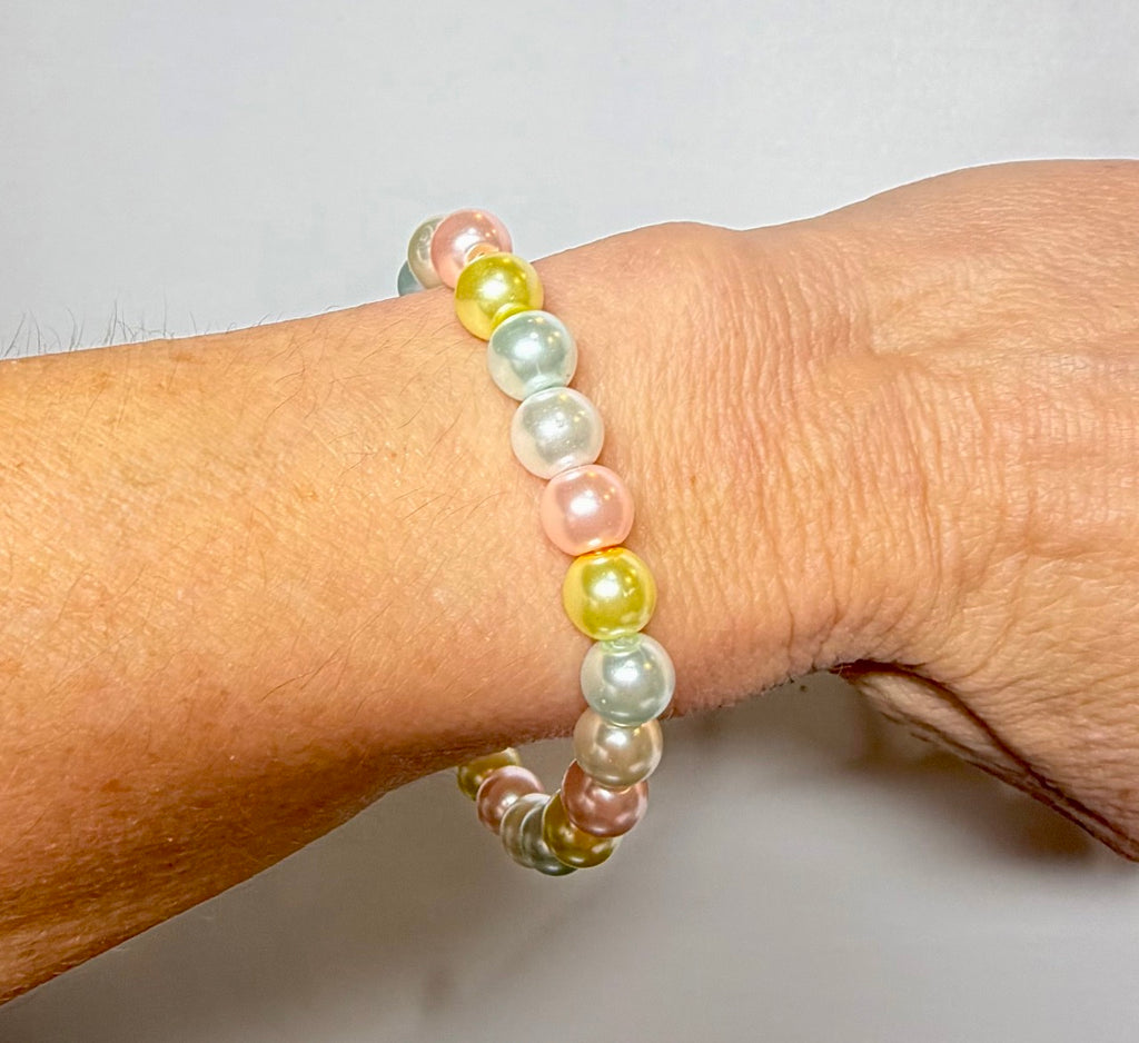 Sunlit Pastel Pearl Beaded Stretch Bracelet | Handmade Soft Color Jewelry