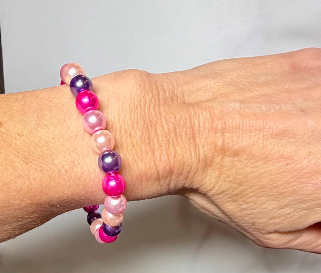 Blush & Berry Pearl Beaded Stretch Bracelet | Handmade Colorful Jewelry