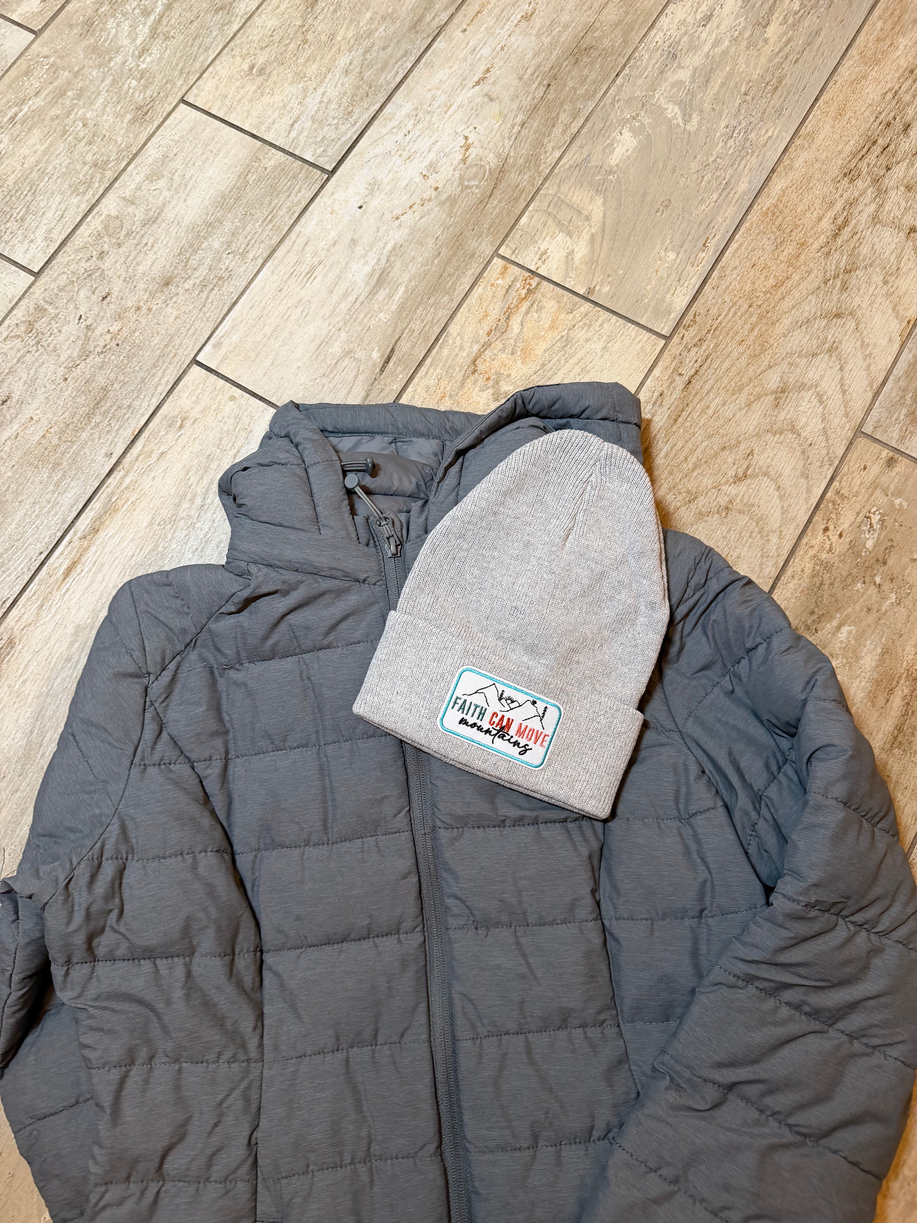 “Faith Can Move Mountains” Embroidered Beanie | Heather Gray